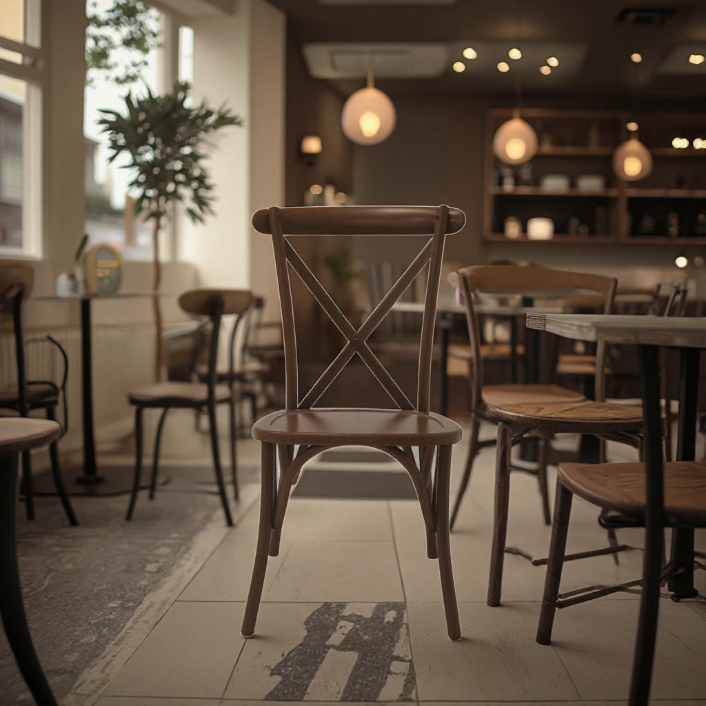 Antique Natural Color Dining Chair for Wedding Restaurant Hotel Banquets School & Party Rentals Cross Back Design