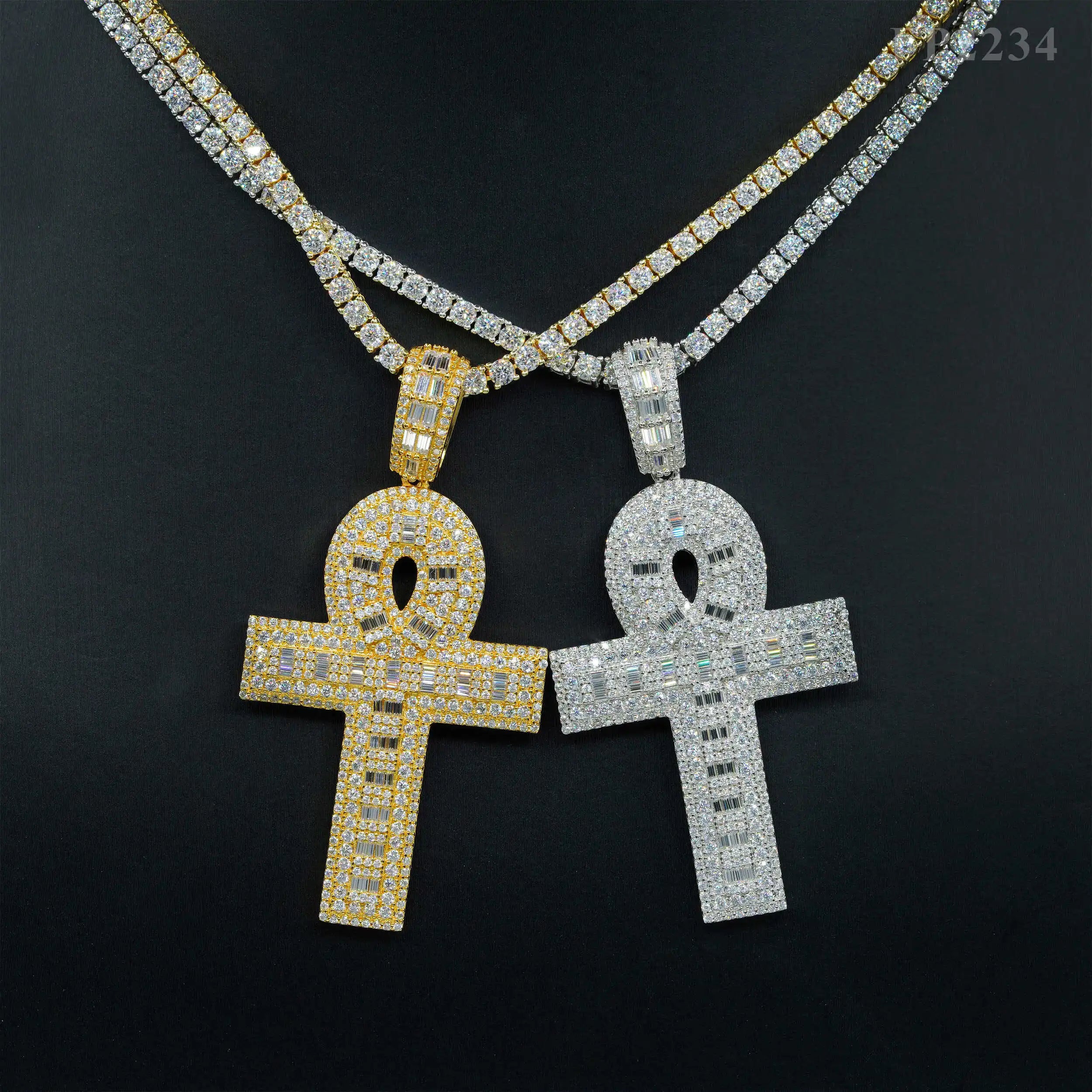Drop Shipping Iced Out Solid Gold Plated Cross Pendants 925 Sterling Silver Moissanite Diamond Hip Hop Cross Pendants and Chains