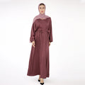 Drop Shipping Loriya New Trend Wrinkle Satin Women Modest Abaya Women Muslim Dress Fashion Muslim Clothing With Elastic Sleeve a