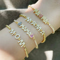 MAMA Alphabet Diamond Gold Plated Zircon Bracelet Adjustable Splice Chain Copper Beaded Mom Gift for Women