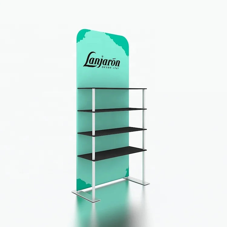 Aluminum Tube Stretch Fabric Tradeshow Event Promotional Quick Build Reusable Shelf Display Stand Rack