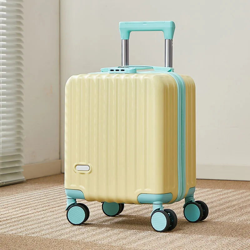 Modern 14 Inch ABS PC Small Trolley Luggage with Spinner Fashionable Wholesale Boarding Suitcase Featuring Cup Phone Holders