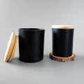 Luxury Custom Private Label Logo Large Big Black Empty Matte Frosted Glass Candle Container Vessel Jar with Wooden Lid