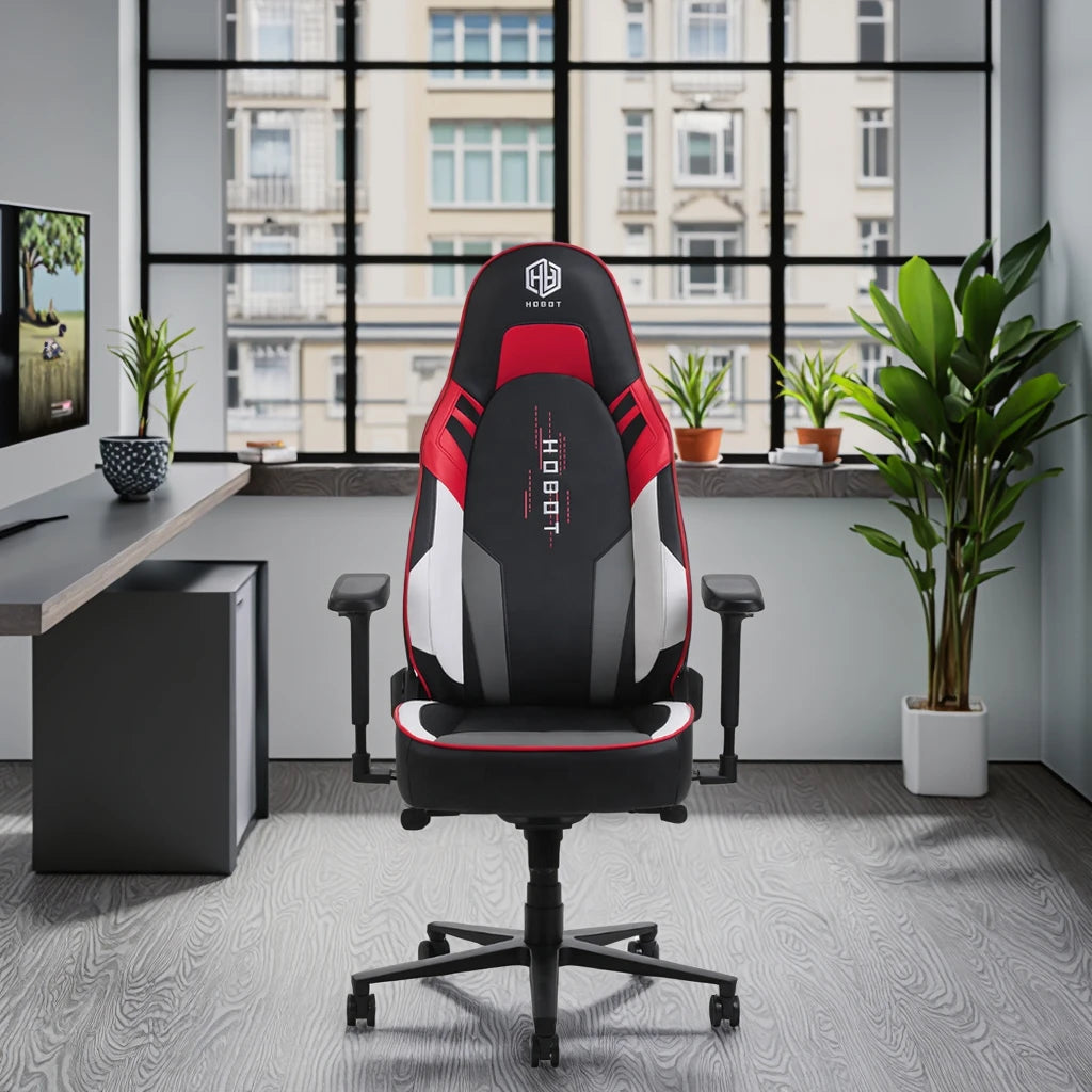 HOBOT Ergonomic Swivel Racing Chair for Computer Gaming Adjustable with Lumbar Support Made of Synthetic Leather