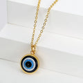 Fashion Jewelry Geometric Round Blue Eye 18K Gold Plated Link Chain Clavicle Pendant Charm Necklace for Women Stainless Steel