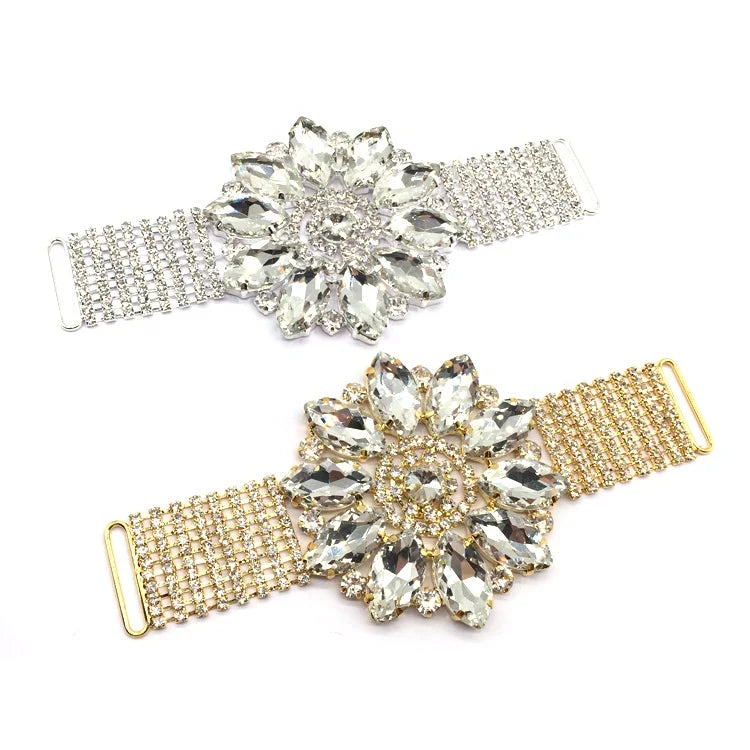 Women Dresses Belt Decorative Fashion Flowers Round Bikini Gold and Silver Plating Crystal Connector for Swimwear