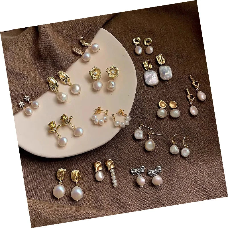 DAIHE Wholesale Natural Freshwater Pearl Earrings Gold Plated Pearl Earrings for Women