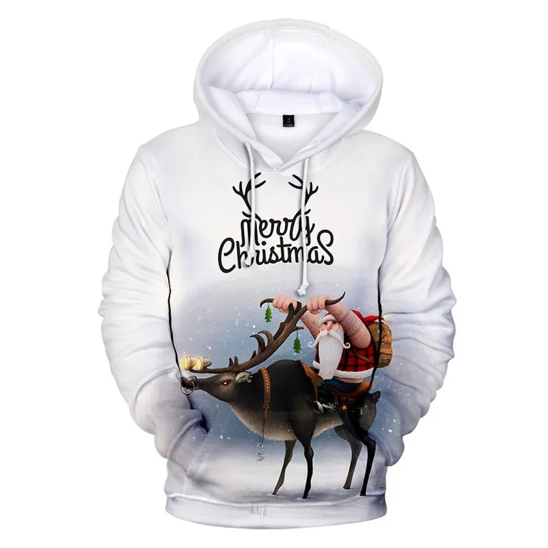 Fitspi Christmas Snowman Printed Men's Hoodies Autumn Hip Hop Style Women Hooded Sweatshirts Street Trend Comfortable Pullover