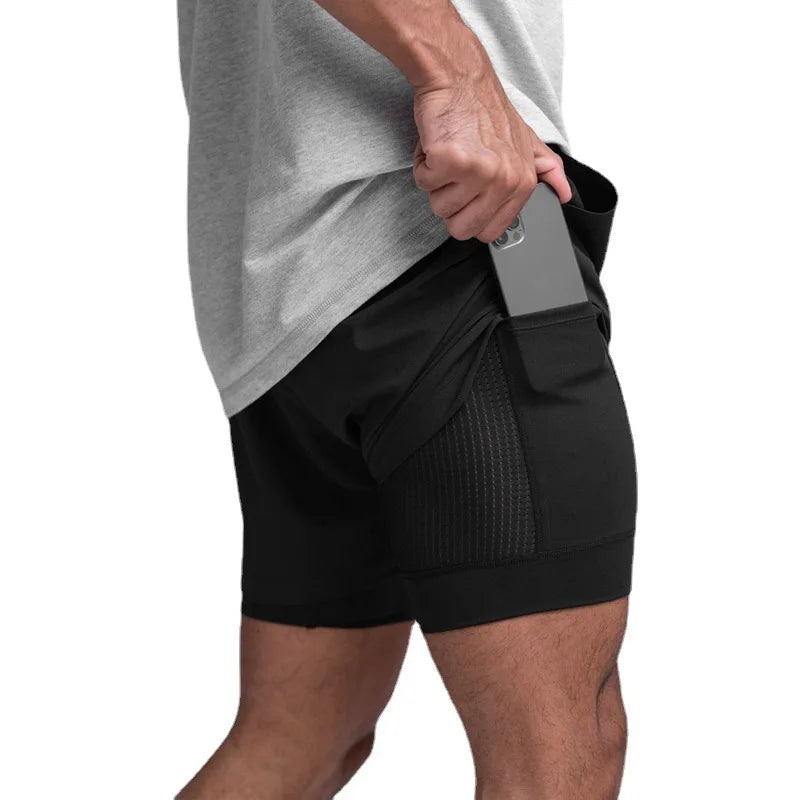 Summer Custom logo Double Layers Men's Quick Dry Mesh Solid Fitness Training Mens Shorts Gym Wear Muscle Men Sport Shorts