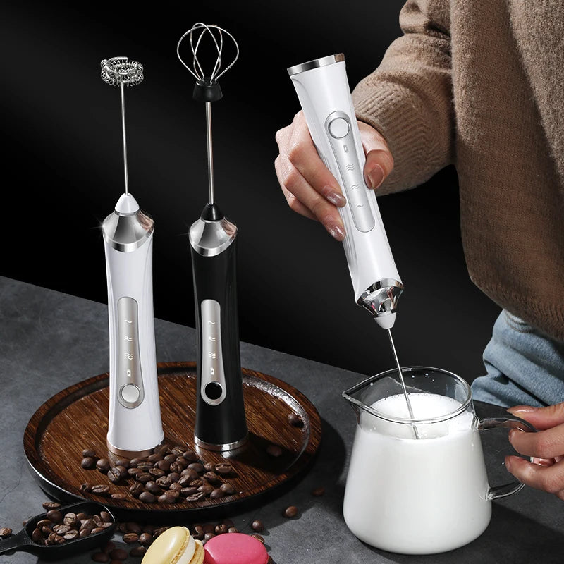 Electric Whisk Foam Maker Milk Frother 3-Speed Stainless Steel Mini Coffee Mixer Stocked Egg Beater