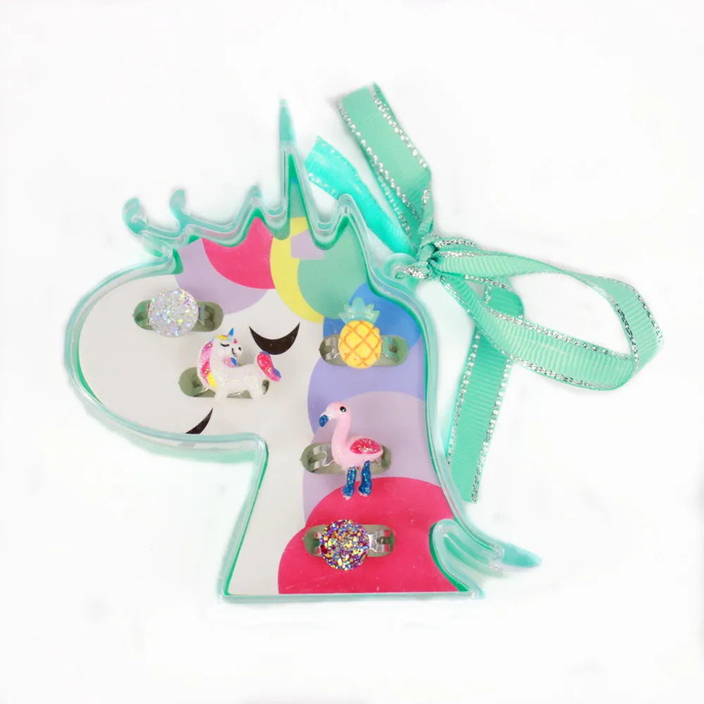 5 Pieces or More Lovey Adjustable Little Girls Jewelry Rings in Unicorn Box No Duplication Pretend Play and Dress up Rings Kids