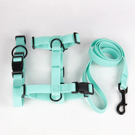 OKEYPETS Luxury 3pcs Set Waterproof PVC Coated Durable Webbing Pet Collar Dog Leash Harness Set