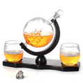 Etched Map Design 1000ml Globe Borosilicate Glass Decanter Set with 2 Map Glasses