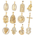 Rapper Lion Head Charm Praying Hands Jesus Piece Virgin Mary Jewelry 18k Gold Plated Iced Out Cz Cross Egyptian Pendants for Men