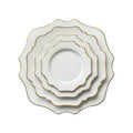 Luxury Wedding Decorative Porcelain Serving Plates White Flower Gold Rimmed Ceramic Dinnerware Charger Plate Set