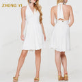 Clothing Wholesale Custom Women Mini Lace Sexy Off Shoulder Halter Neck Fashion 100%Cotton Material Slim Casual Dresses