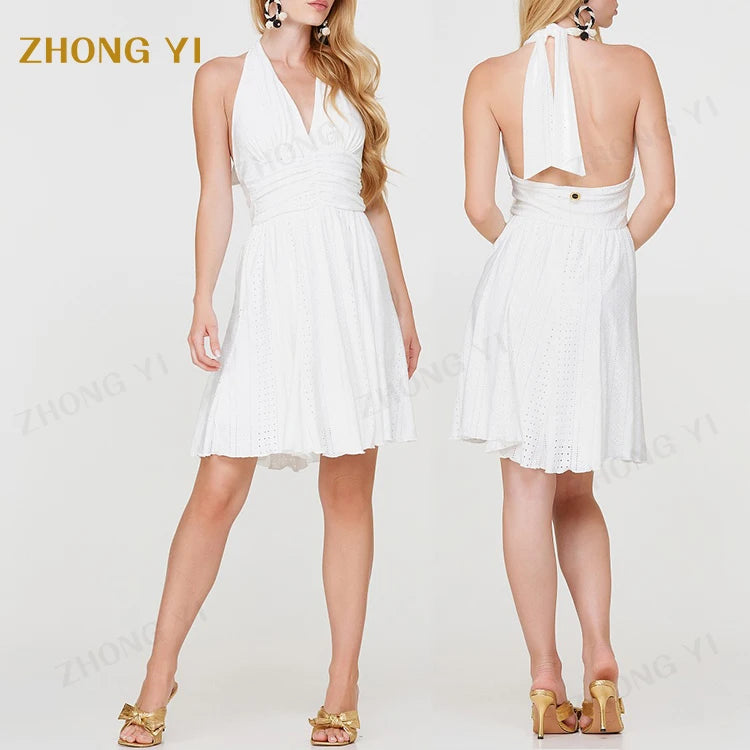 Clothing Wholesale Custom Women Mini Lace Sexy Off Shoulder Halter Neck Fashion 100%Cotton Material Slim Casual Dresses