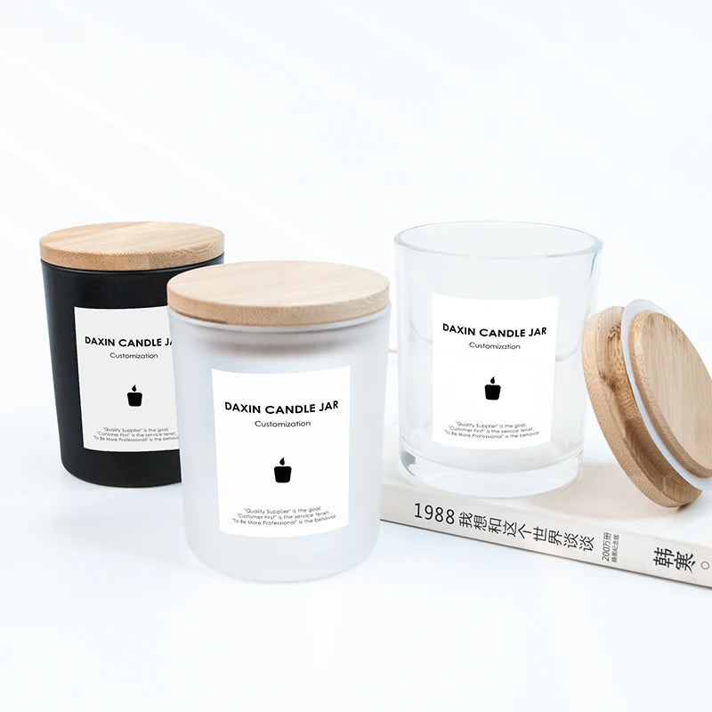 Candle Glass Jars 7OZ 10OZ 15OZ Frosted Empty Candle Jars with Bamboo Lids and Engraved Logos Bulk Candle Jars