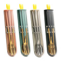 Supply Golden Supplier Stainless Steel 304 Portable Outdoor Camping Children Travel Chopsticks Fork Spoon Cutlery Set With Case