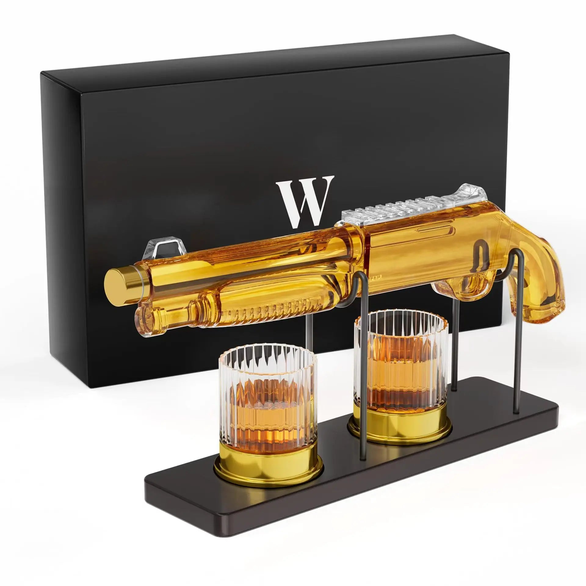 Unique Glass Gun-Shaped Decanter Set for Whiskey & Spirits - Lead-Free Reusable Handwash Only - Perfect Gift for Men Home Bar