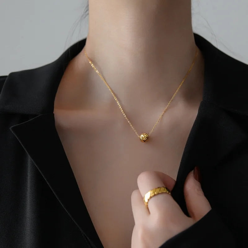 Minimalist Jewelry Lucky Bead Ball Pendant Necklace Shining Cute Small 18K Gold Stainless Steel Slide Ball Necklace MegaBDM