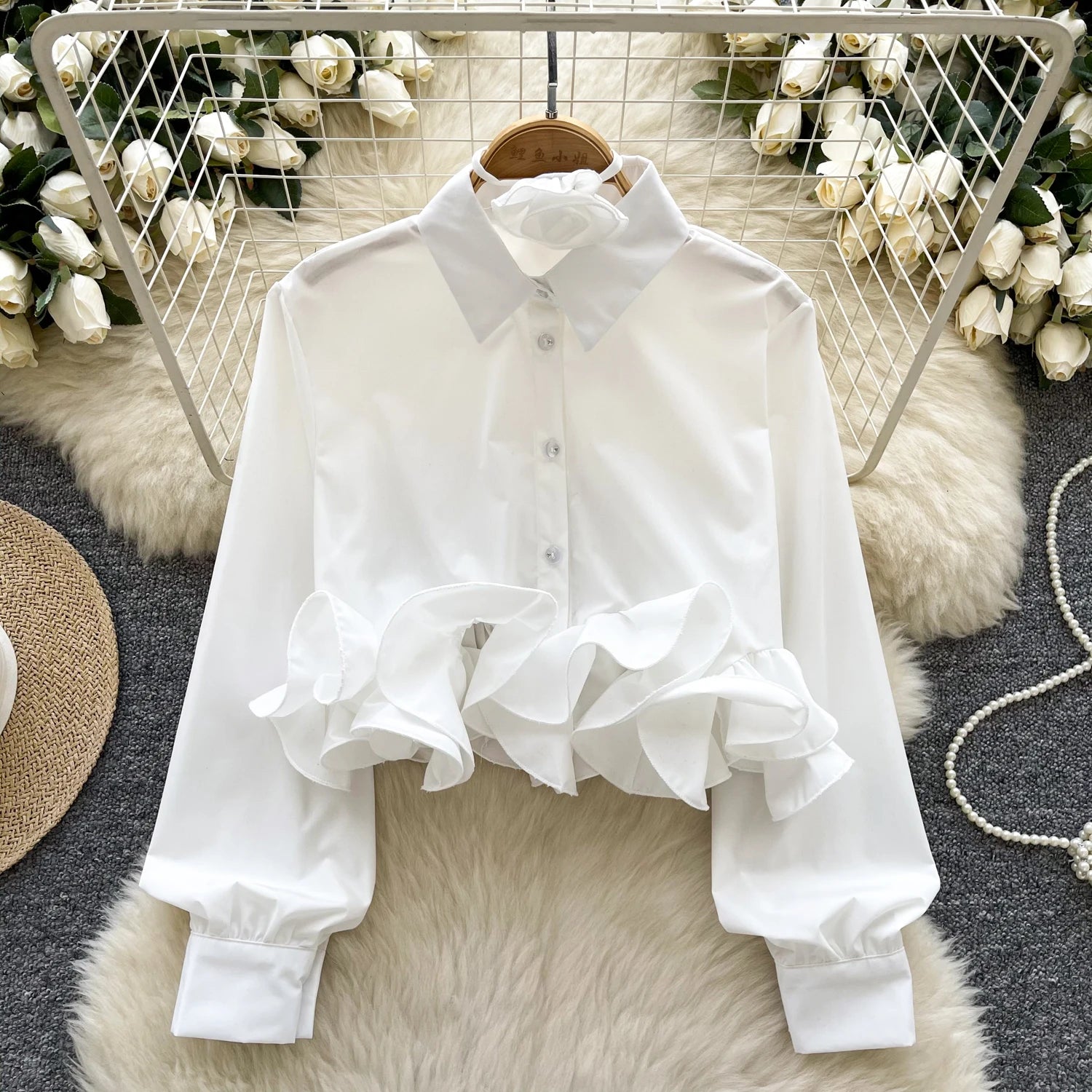 LW0883 2025 New Women'S Spring Dress Three-Dimensional Lace Design Short Lapel Long-Sleeved Shirts For Women Tops