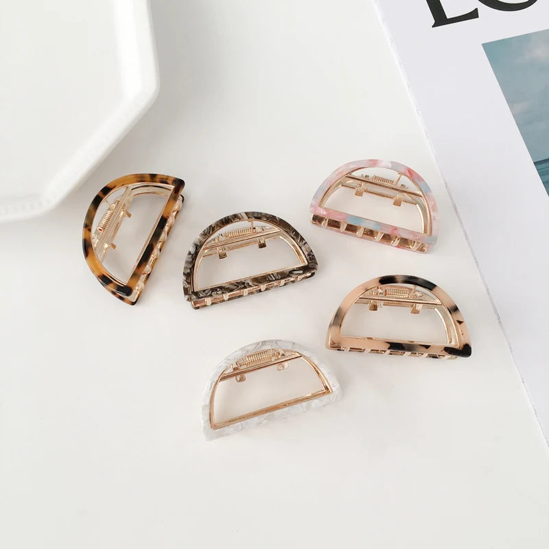 DOWELL Wholesale Semi-circle Alloy Grab Clip Hollow Hair Accessories Women Metal Acetate Claw Hair Clips