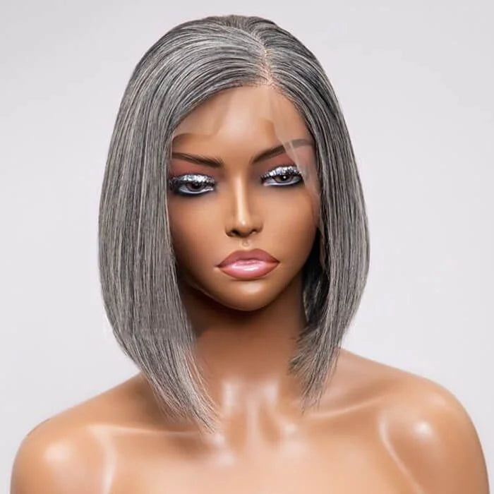 Customized Hot Selling Wholesale Price Grey Color Highlight Wig 13*4 Transparent hd Lace 100% Human Hair for Women Glueless