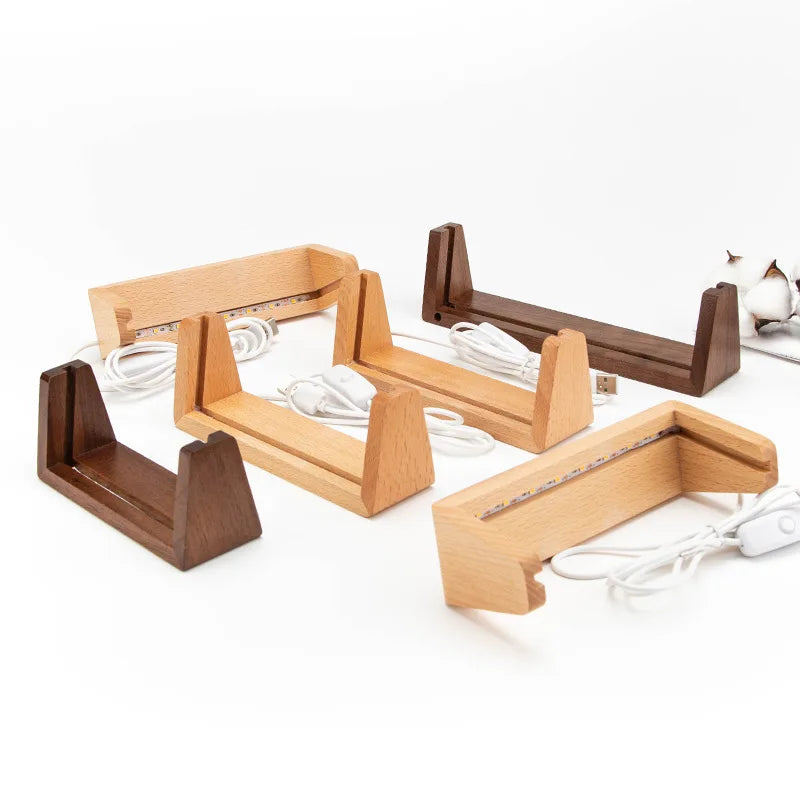 Wholesale U-Shaped Wooden Photo Frame Base Multi Sizes Solid Wood Stand Light Base