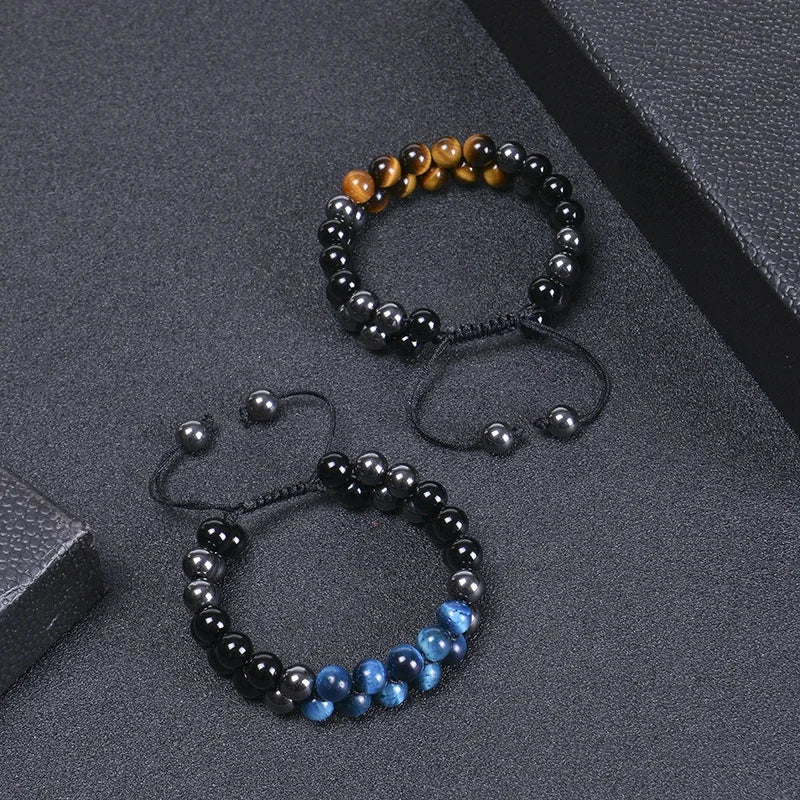 Custom Braided Rope Bracelet WholesaleNatural Black Onyx Tiger Eye Double Layer BraceletAdjustable Yoga Beaded Gift Bracelet
