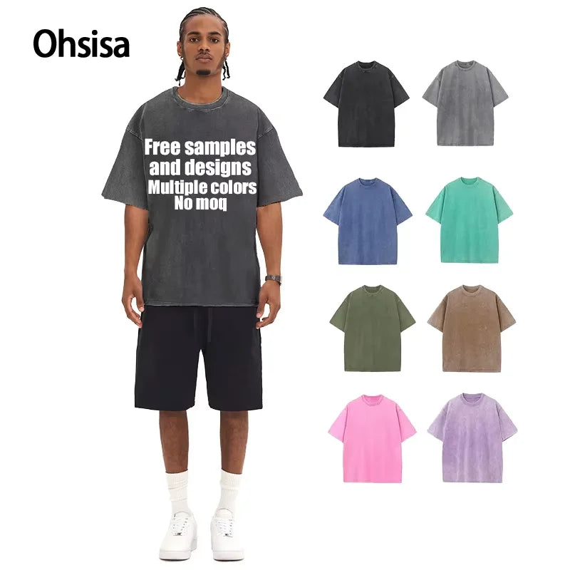 T-shirts Wholesaler 100%Cotton Custom Printing Logo Tee Stylish Regular Fit Acid Washed Distressed Cloths for Men