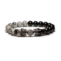 New Design Natural Stone CZ Pave Crown Charms Real Gold Plating Beaded Stretch Bracelet for Women Men