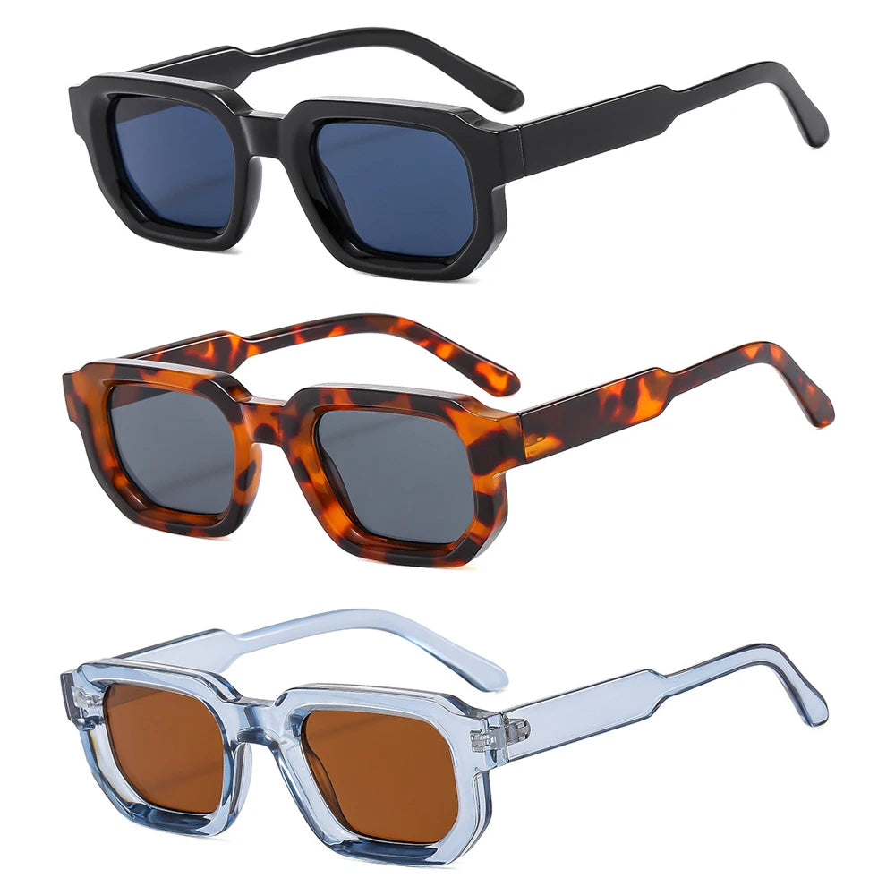 INS Trendy Retro Rectangle Men Custom logo Sun Glasses Small Black Thick Frame Classical Sunglasses Gafas De Sol