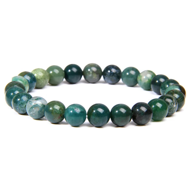 Jingcan Crystal 8mm Agate Malachite Stone Beaded Crystal Bracelet  Stretch Healing Crystal Stone Natural Bead Bracelets