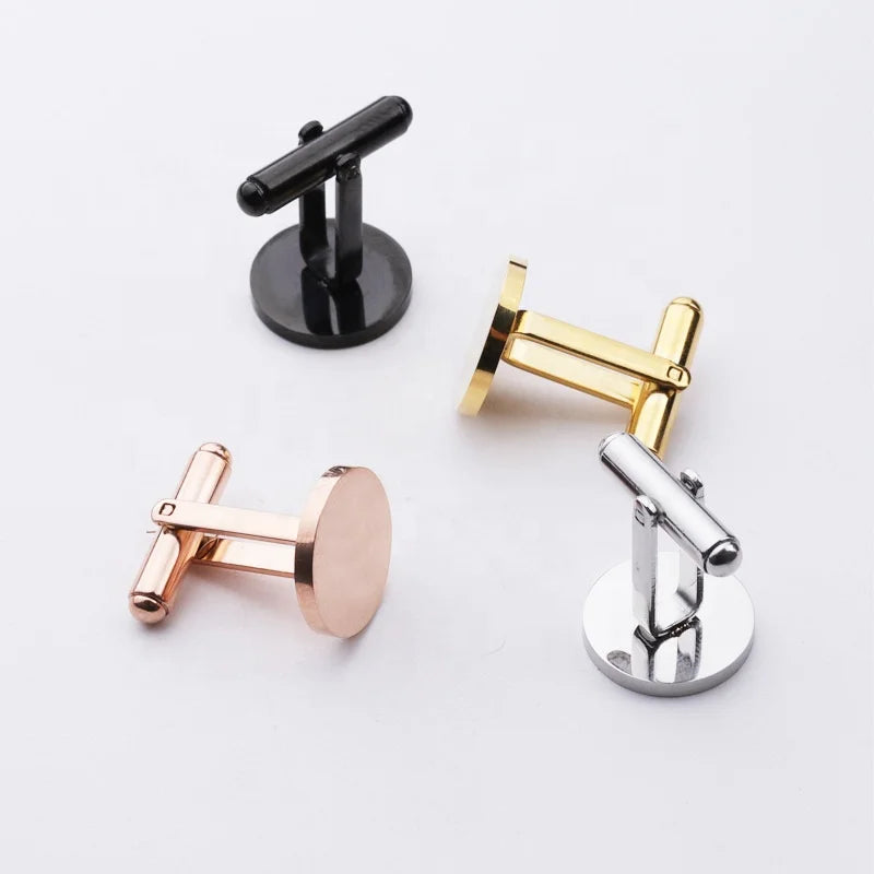 Stainless Steel Blank Round Cuff Links With Mirror Polish logo Customized Men Cufflinks
