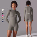 Custom Logo Long Sleeve Half Zipper Workout Sports Bodysuit Slim-Fit Breathable Four-Way Stretch Sweat-Wicking Shorts Romper