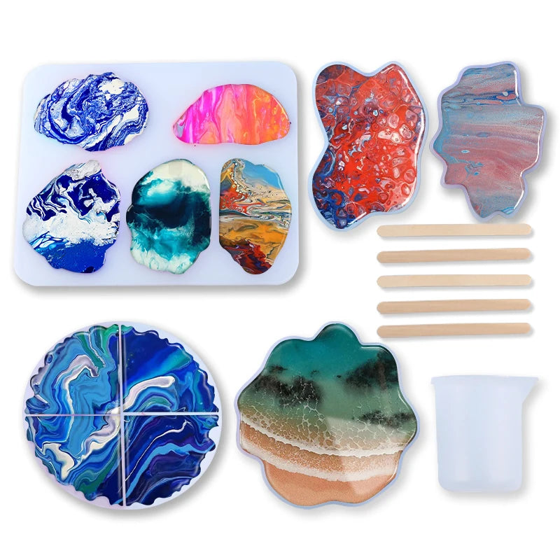 Round Mold  Irregular Coaster Silicone Resin Molds  for Making Coasters Agate Resin Molds Home Decoration