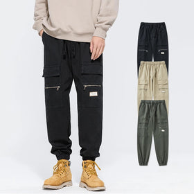 Men's Loose Fit Elastic Waist Chino Utility Cargo Pants With Multiple Pockets Casual Trousers for Everyday Wear