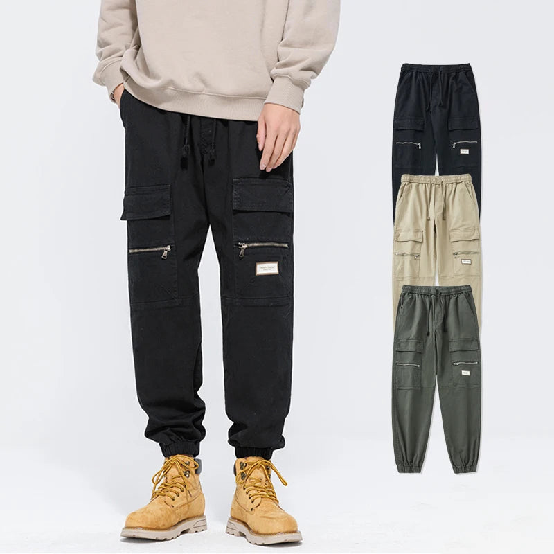 Men's Loose Fit Elastic Waist Chino Utility Cargo Pants With Multiple Pockets Casual Trousers for Everyday Wear