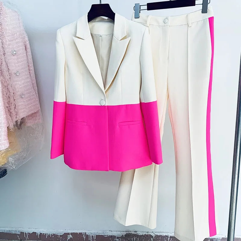 ZYHT Hot Selling Europe and the United States Fashion Women'S Suit Stitching Color Top and Pants Two-Piece Set
