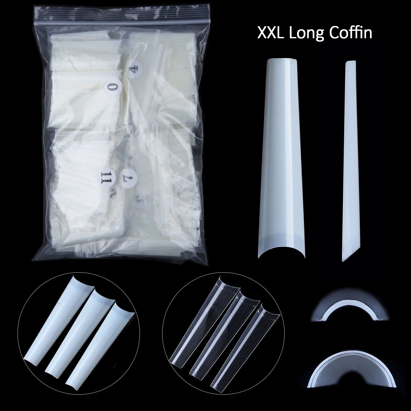 Professional 3XL No C Coffin Straight Nail Tips 504pcs Super Long 12 Sizes French Made Artificial False Nail Tips