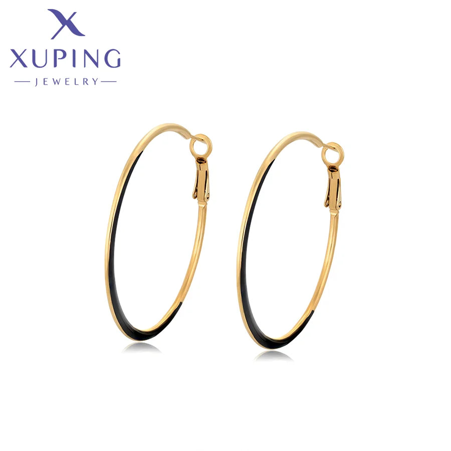 T000719863xuping  Jewelry  14k Gold PlatingLarge c Circle with Black Drop Glaze Fashion Simple Elegant Stud Design