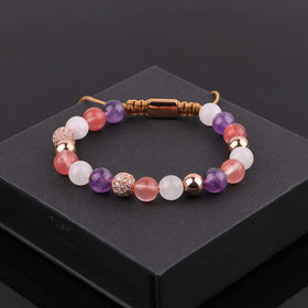 New Fashion Natural Stone Amethyst Moonstone Cherry Quartz Beaded Macrame Bracelet with Custom Logo JBS12553-3
