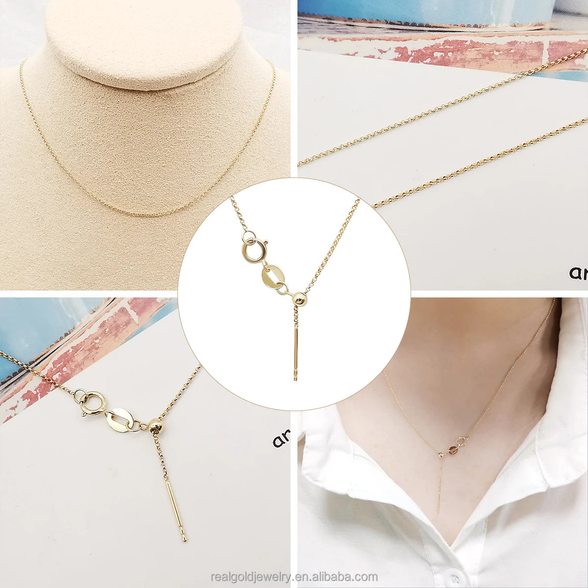 Simple Hot Sale 14K Pure Gold Necklace Minimalist 14k Real Gold Chain  Jewelry Necklaces for Women