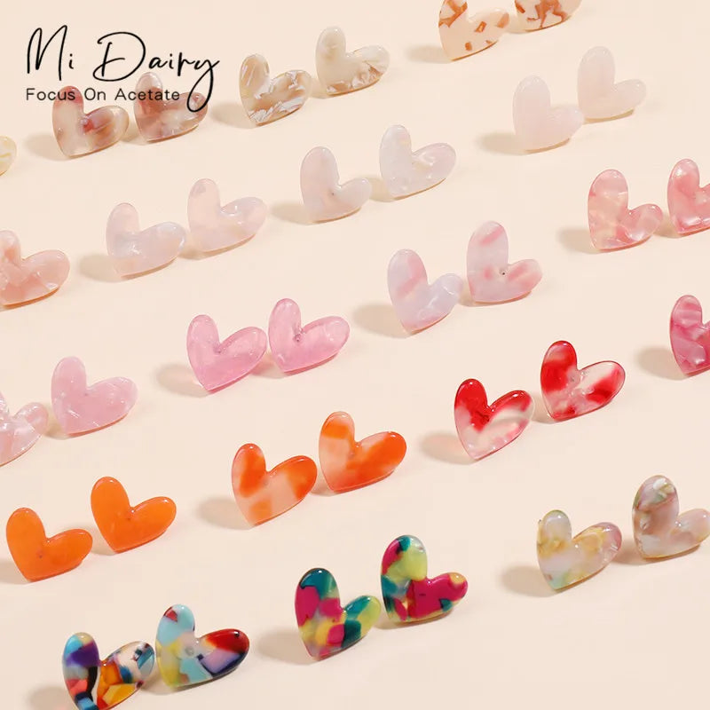 Candy Color Acetate Acrylic Heart Shaped Simple Fashion Stud Earrings Women Exquisite Student Girlfriend Jewelry Accessories