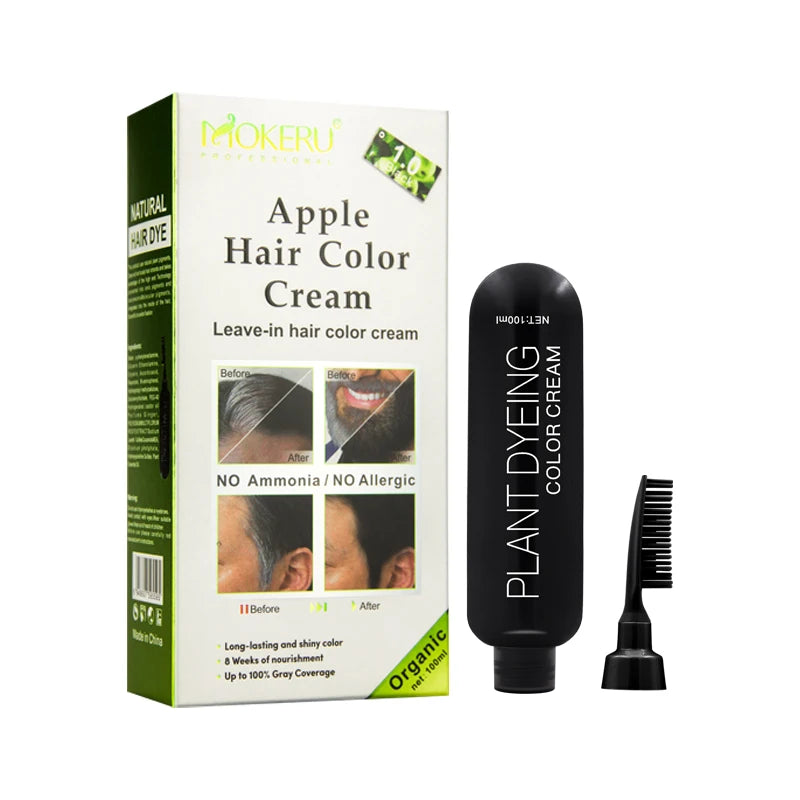 Mokeru 100ml Apple Hair Color Cream With Comb Mild Formula for Men and Women Black Color Dye Cream with Comb