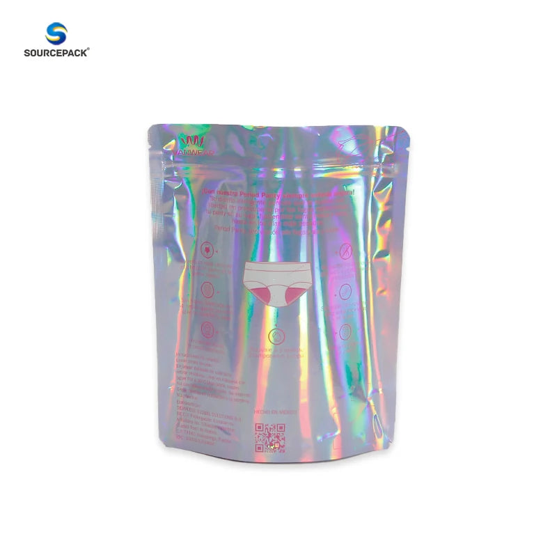 Hologram Laser Underwear Packaging Bag Tshirt Plastic Mylar Women Briefs Packaging Zip Lock Pouch