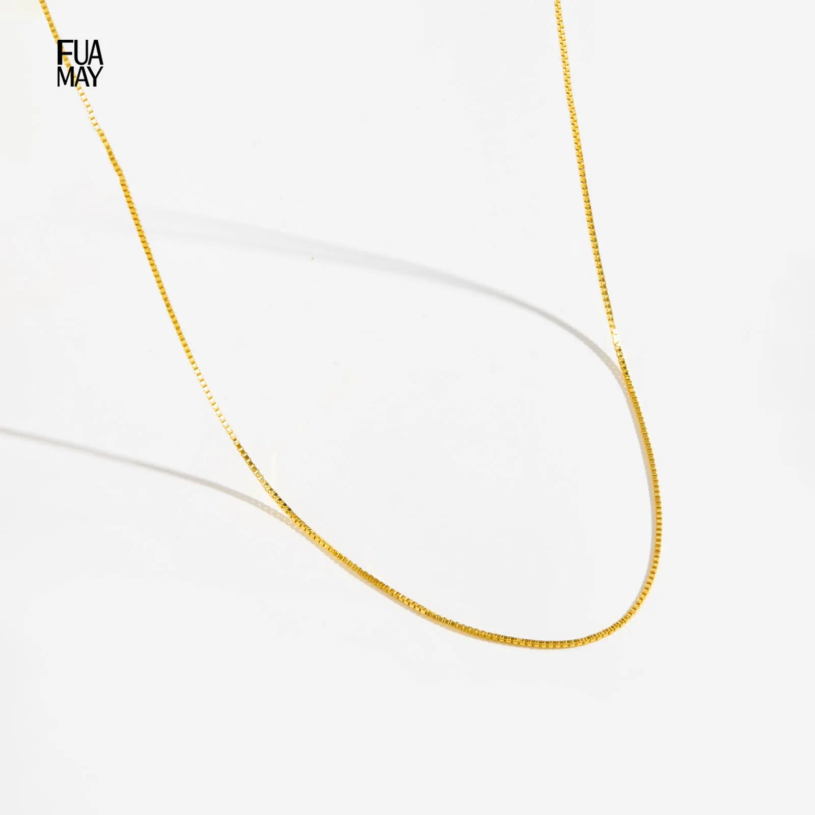 FUAMAY 925 Silver Long Adjustable Silk Box Chain Necklaces for Woman Minimalist Gold Plated Chain Necklace