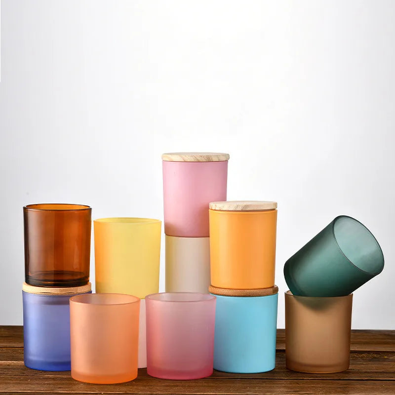Fast Delivery Santo Glass Frosted Round 8*9 Matte Candle Jars with Glass Cap for Gift & Craft