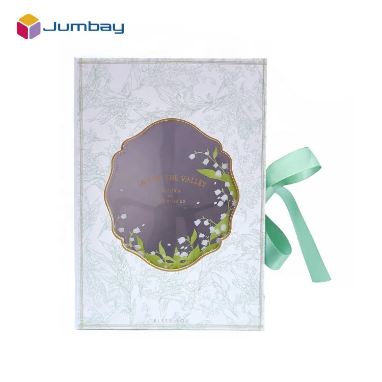 Custom Logo Recycled Ribbon Printed Gift Boxes with Unique Magnetic Closures UV Coating Embossed Packaging Paper with Window